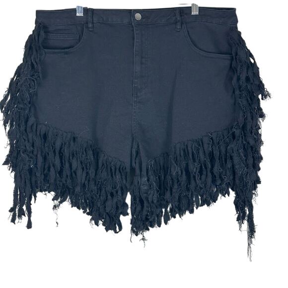NWT American Bazi Fringe Denim Shorts Womens L Black High Rise Grunge Bimbocore - Picture 2 of 7